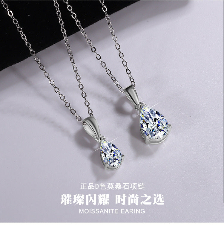 Cross-border hot selling S925Pure Silver Moissanite Pendant Water Drop Necklace for Women Simple Irregular Collarbone Chain Factory Wholesale