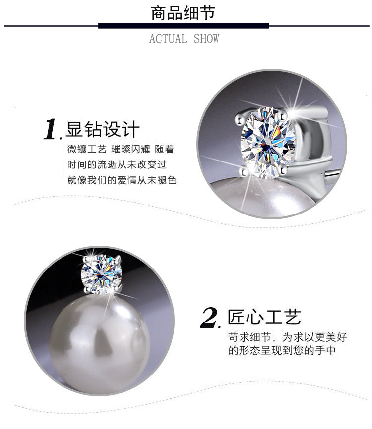 Cross-Border S925Silver Four-Prong Moissanite Inlaid Pearl Earrings Pearl Jewelry Internet Celebrity Fashion Versatile Earrings for Women
