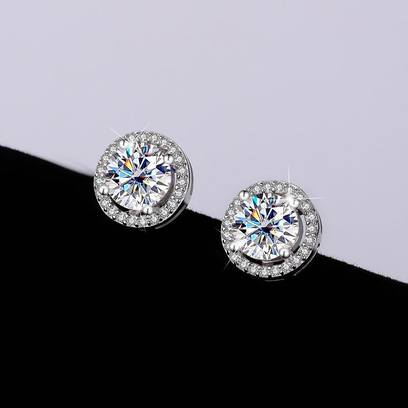 Cross-Border S925Sterling Silver Moissanite Round Bag Three-Piece Set Women's Ring Necklace Women's Earrings TikTok Live Factory Wholesale