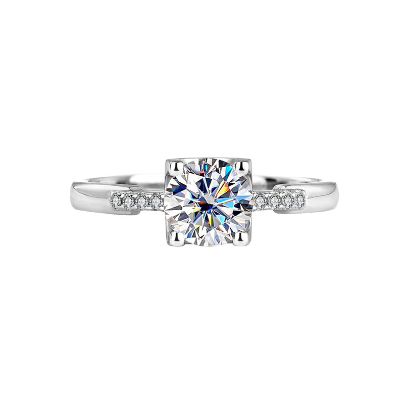 S925Sterling Silver Moissanite Ring Bull Head Small Waist Female Diamond Ring Adjustable Simulation Proposal Engagement Wedding Diamond Ring