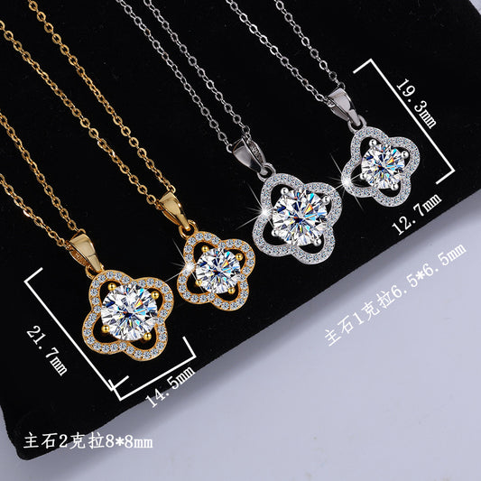 S925Sterling Silver Moissanite Four-Leaf Clover Necklace Flower Pendant Fashion High-End Moissanite Collarbone Chain Factory Wholesale