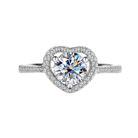 925Sterling Silver Moissanite Diamond Ring Heart-shaped Hollow Couple Rings Wedding Engagement Ring Gift for Girlfriend with Colored Diamond