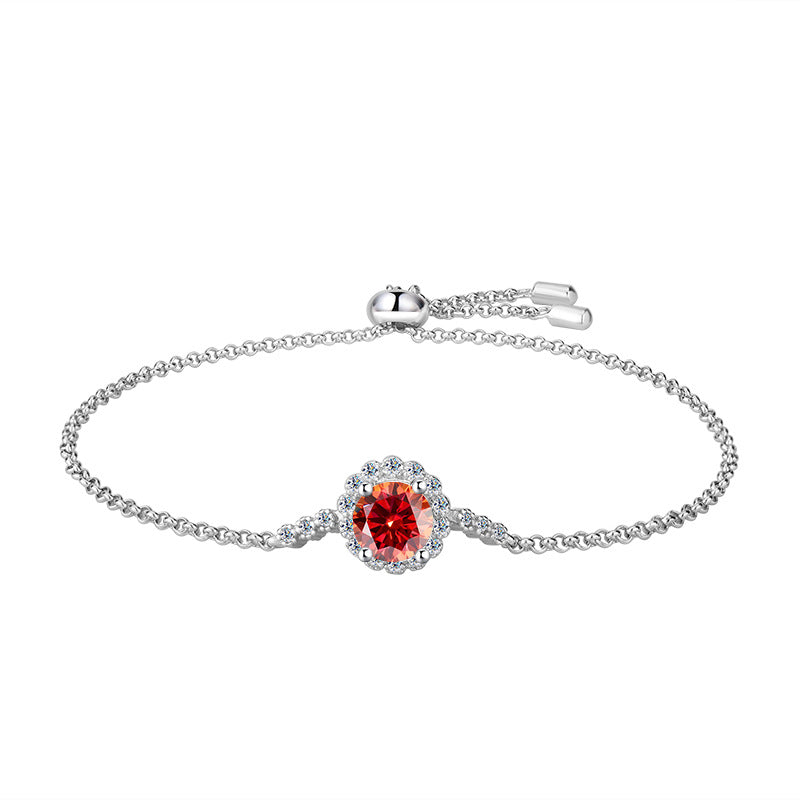 S925Sterling Silver Moissanite Round Bracelet Fashion Simple Small Daisy Bangle for Women Adjustable Size Factory Wholesale