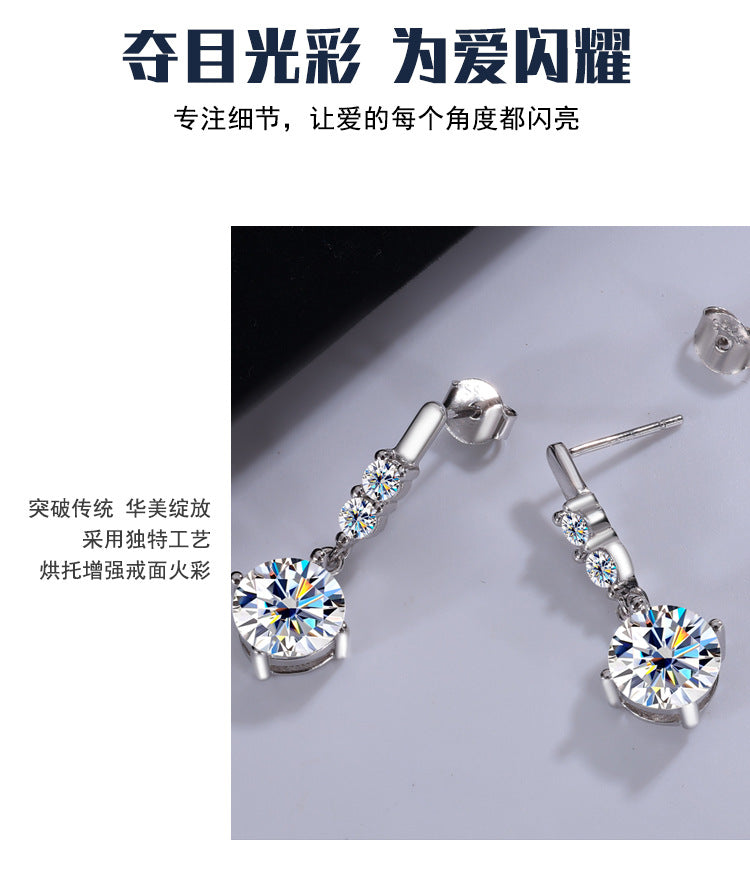 Cross-Border Factory Direct Sales S925Silver Tassel Dynamic Earrings Moissanite Stud Earrings for Women Moissanite Earrings Exquisite Craftsmanship Ear Jewelry