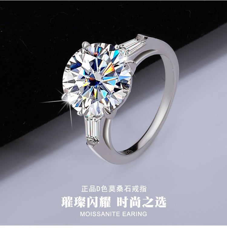 Cross-Border S925Pure Silver Pigeon Egg Four-Claw5Clamoissanite Ring Fashion High-end Women's Ring Factory Wholesale