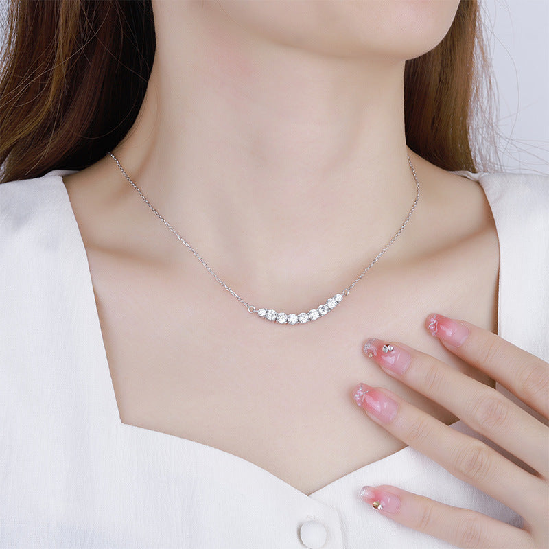 S925Silver Platinum Plated Moissanite Jewelry Pendant for Women Simple Smile Necklace2.4Clamoissanite Rainbow