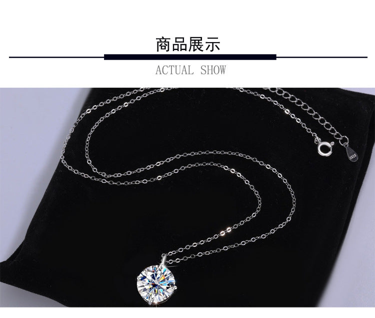 S925Sterling Silver Classic Four-Claw Moissanite Pendant Necklace for Women Fashion High-End Collarbone Chain Jewelry Wholesale