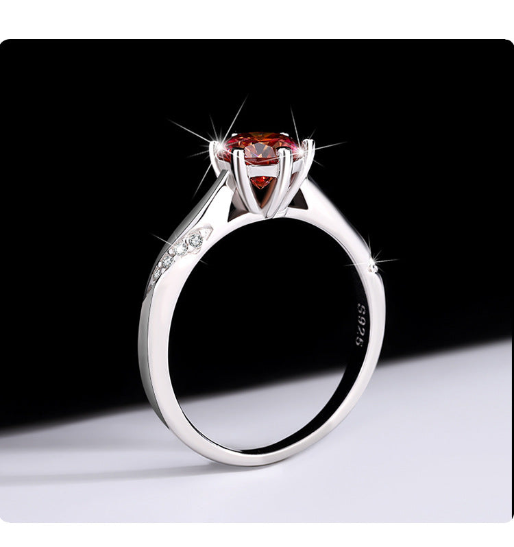 S925Silver Color Moissanite Diamond Psychic Style Six-Claw Wedding Pure Silver Ring Moissanite Stone Open Adjustable Women's Ring Direct from Manufacturer
