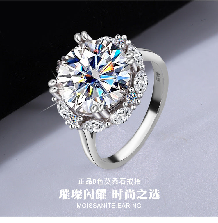 Cross-Border925Women's Sterling Silver Ring5Carat Luxury Beloved Moissanite Ultra Sparkling Ring Fashion High-end Factory Wholesale