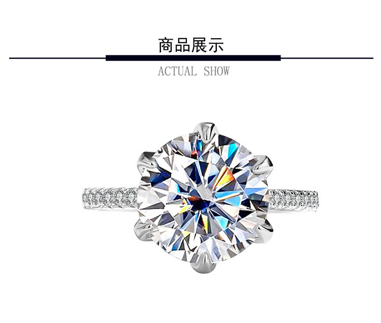 s925Sterling Silver Ring Moissanite Elegant Goddess Classic Six-Prong Carat Moissanite Diamond Women's Oval Wedding Ring