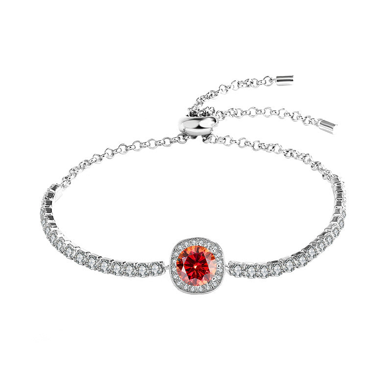 S925Silver Moissanite Bracelet Real Diamond Moissanite Square Bag Simple Women's Style TikTok Kuaishou Live Streaming Factory Direct Sale