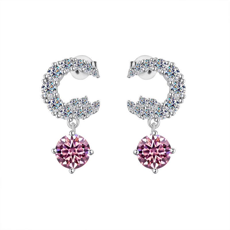 Best seller in europe and america S925Sterling Silver Moissanite Small Moon Earrings Simple Studs Inlaid with Diamonds Light Luxury Earrings Factory Wholesale
