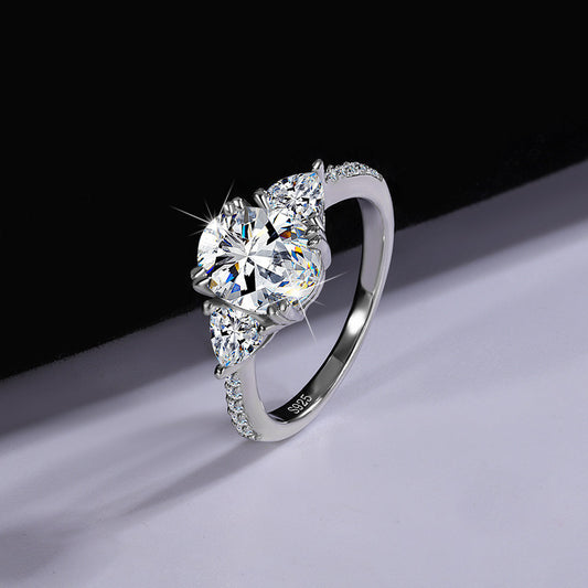 Amazon eBay Cross-Border Delivery925Sterling Silver2Carat Egg-Shaped Women's Moissanite Closed Ring Factory Direct Sale