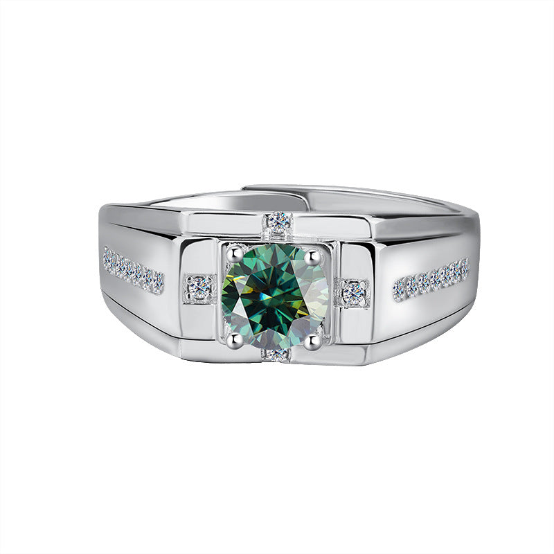 S925Sterling Silver Moissanite Ring Platinum Plated Knight Men's Ring One Carat Simple Elegant Men's Wedding Ring Factory Wholesale
