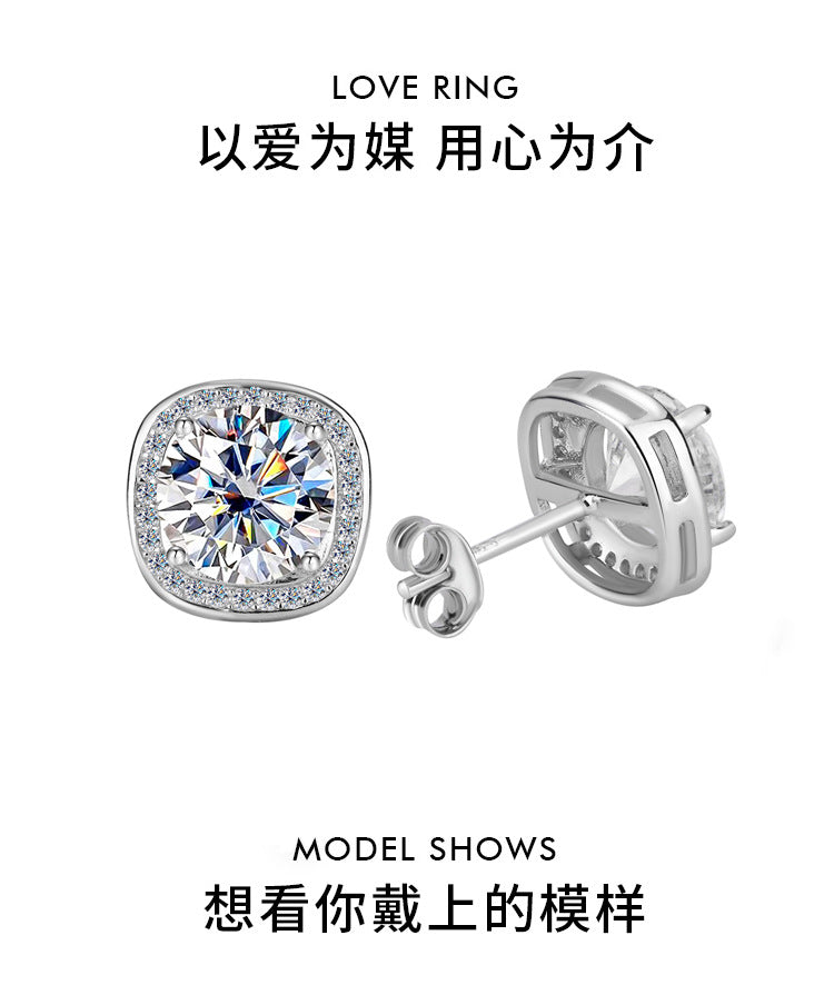 Factory direct sales S925Pure Silver Luxury Square Bag Earrings for Women Moissanite Earrings Elegant High-end Moissanite Stud Earrings