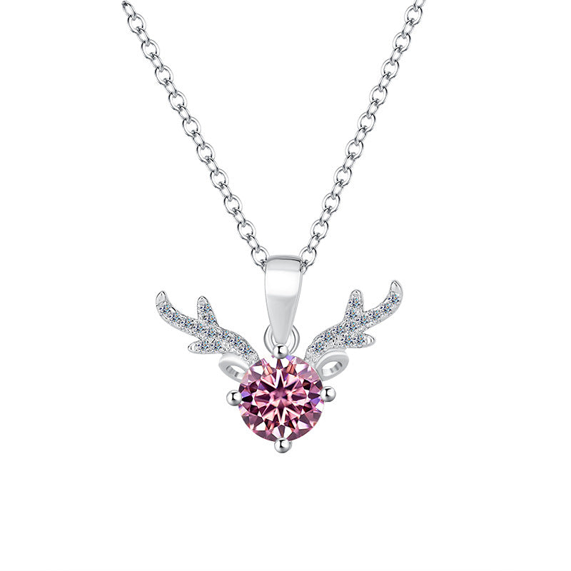 Cross-border Factory Wholesale S925Sterling Silver Moissanite Necklace with Deer Antler Pendant Fashionable High-end Versatile