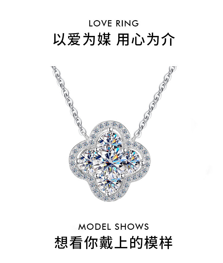 Cross-Border New Products S925Sterling Silver Moissanite Lucky Clover Necklace for Women Moissanite Full Diamond Collarbone Chain Factory Wholesale