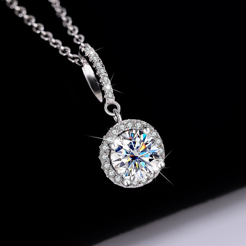 Cross-Border S925Sterling Silver Moissanite Round Bag Three-Piece Set Women's Ring Necklace Women's Earrings TikTok Live Factory Wholesale