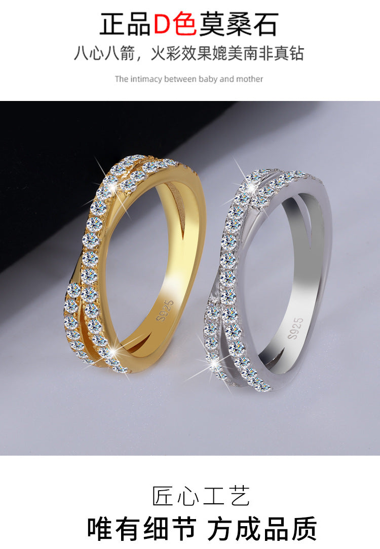 Cross-border Factory Wholesale S925Sterling Silver Cross Ring Moissanite Double Stacked Ring Simple High-end Ring Jewelry