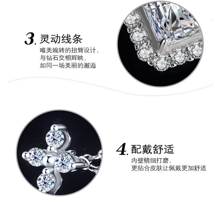s925Silver pendant1Clarety Cut Moissanite Necklace for Women Fashionable Light Luxury Rectangular Pendant Collarbone Chain
