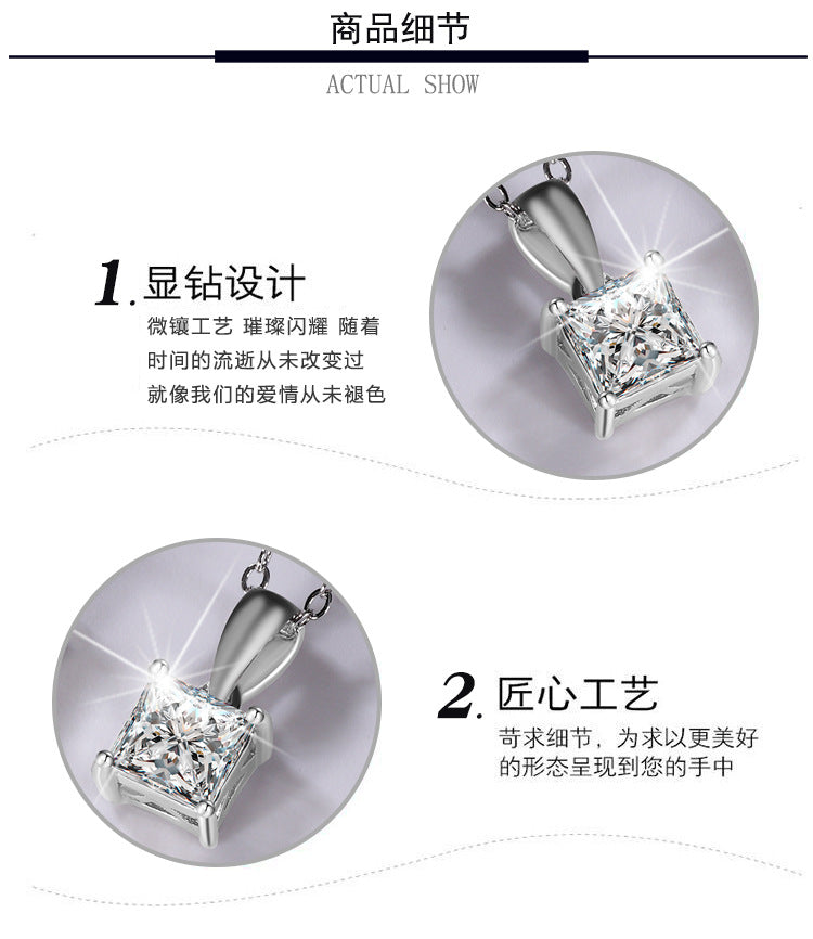 Cross-Border S925Sterling Silver Moissanite Necklace Irregular Diamond Princess Cut Pendant Women's Fashion Collarbone Chain Factory Wholesale