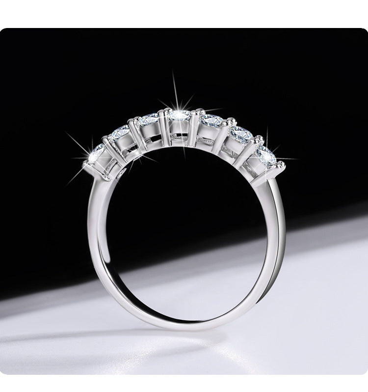 Cross-Border S925Silver70Moissanite Diamond Ring Seven Princess Seven Star Row Diamond Ring for Women Layered Simple Fashion Wholesale