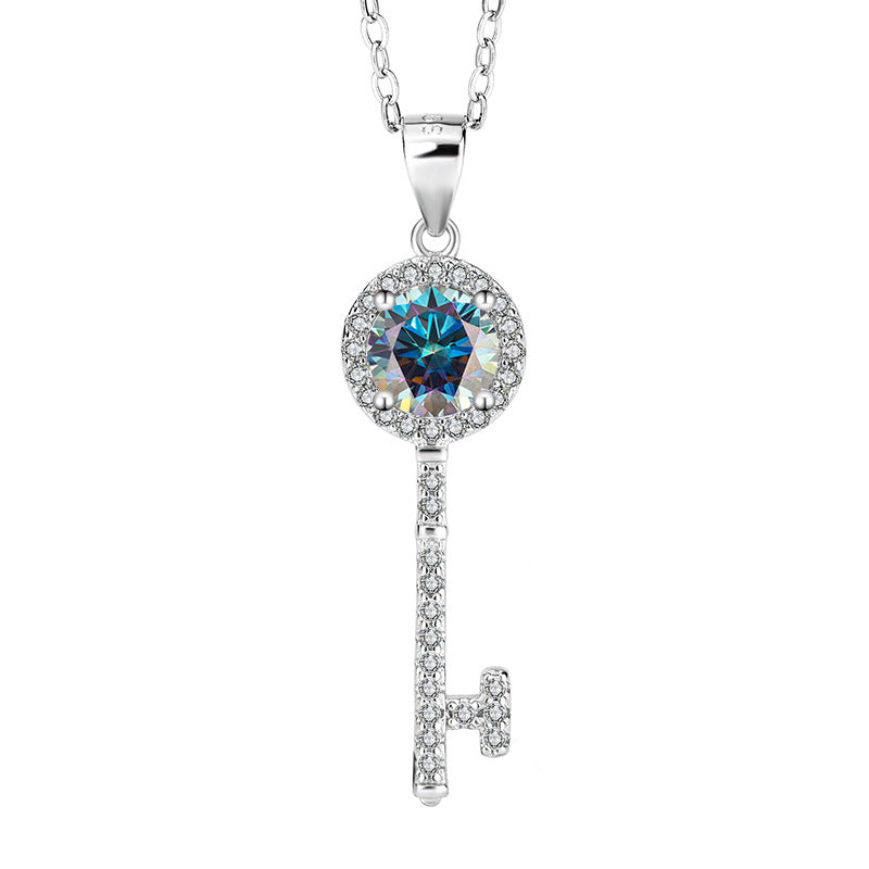 s925Sterling Silver Key Necklace Silver Pendant Moissanite Women's Classic Fashion Collarbone Chain In Stock Wholesale Jewelry