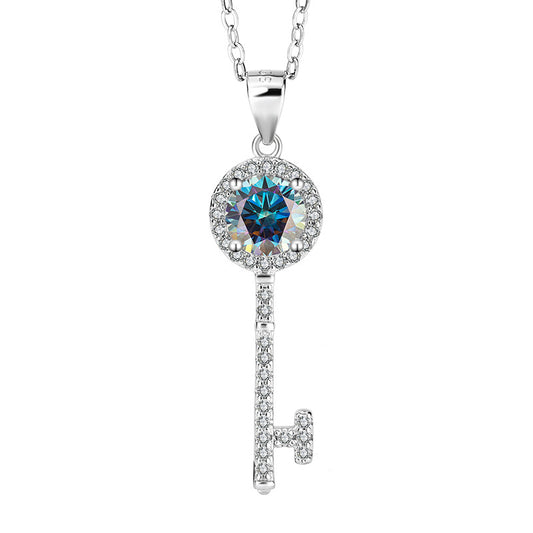 s925Sterling Silver Key Necklace Silver Pendant Moissanite Women's Classic Fashion Collarbone Chain In Stock Wholesale Jewelry