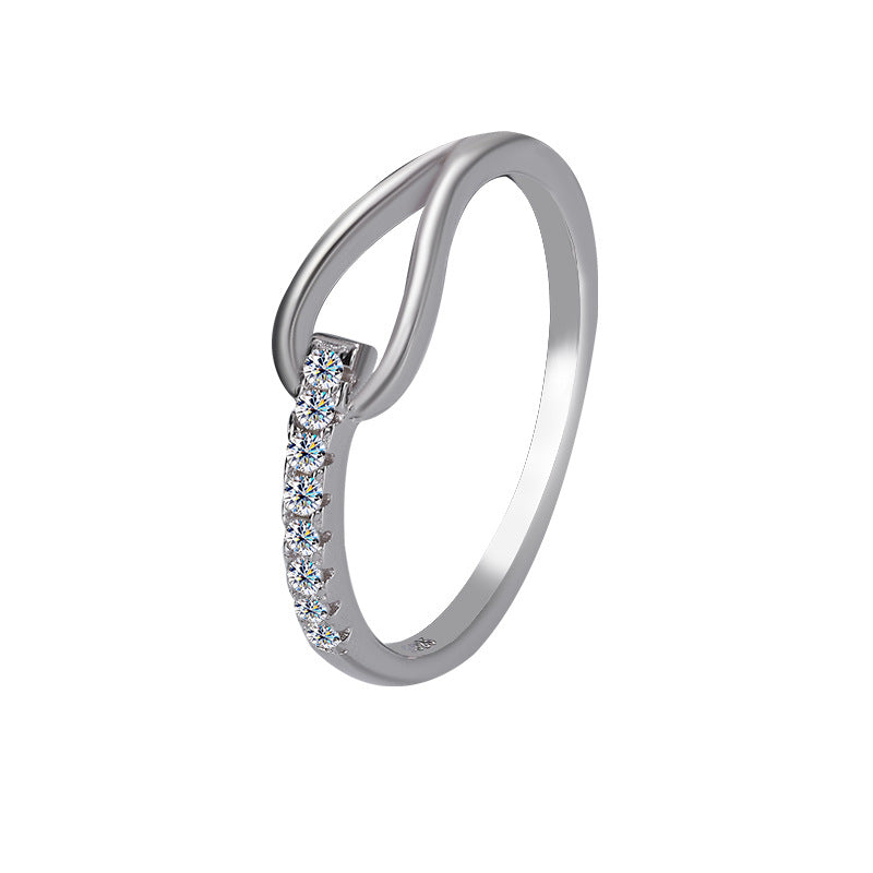 S925Silver Moissanite Heart-to-Heart Ring Korean Version Simple Row Diamond Internet Celebrity Niche Design Ring Cross-Border Wholesale