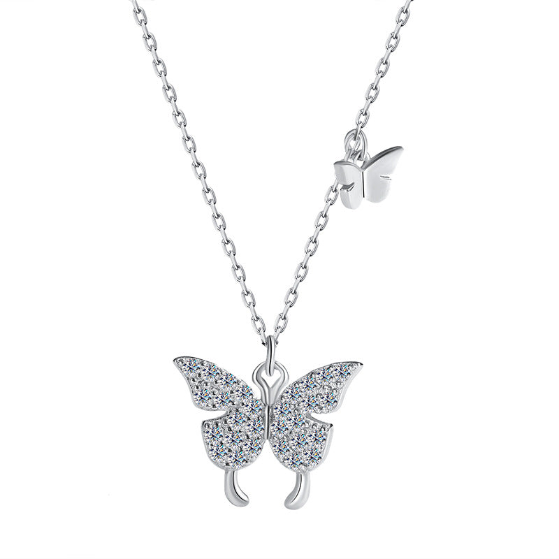 Cross-border hot selling S925Sterling Silver Butterfly Necklace for Women Korean Version Versatile Light Luxury Style Collarbone Chain Personality Fashion Wholesale