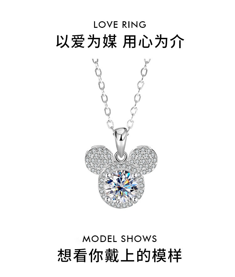 s925Sterling Silver Mickey Pendant1Clamoissanite Necklace for Women Fashionable Diamond Ring Luxury Round Pendant for Women