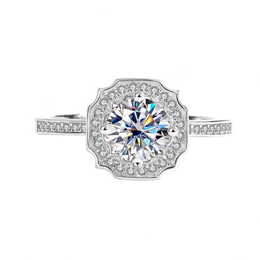 S925Sterling Silver Ring D Moissanite Moissanite Diamond Women's Imitation Sea Rui Wen Style1Carat Ring