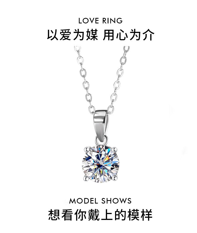 Exclusive for cross-border S925Silver Four-Claw Necklace Moissanite Diamond Pendant Simple Luxury Versatile Collarbone Chain Factory Wholesale