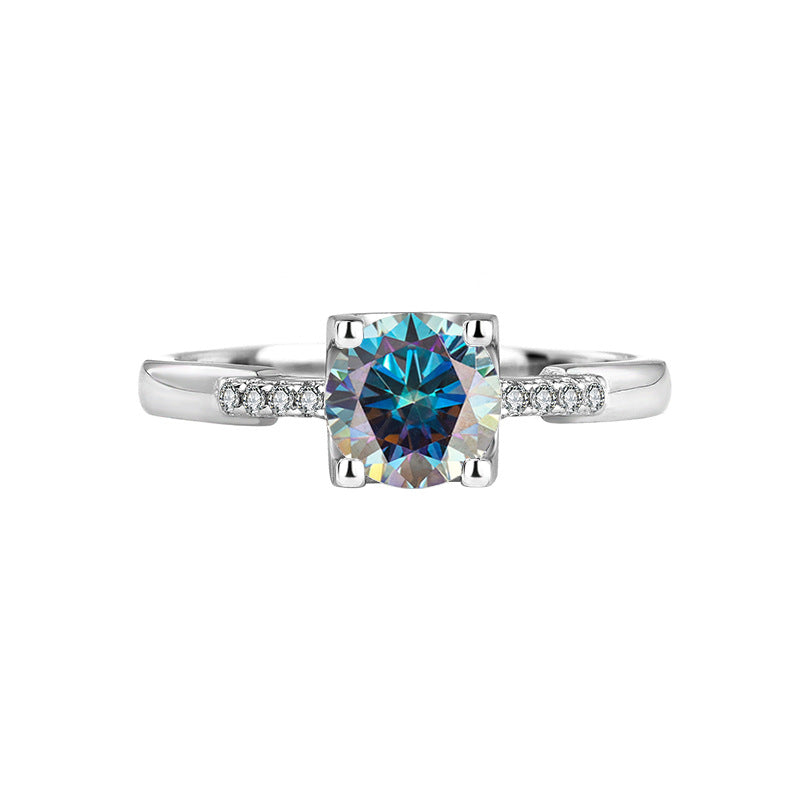 S925Sterling Silver Moissanite Ring Bull Head Small Waist Female Diamond Ring Adjustable Simulation Proposal Engagement Wedding Diamond Ring