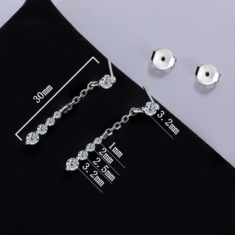 Cross-Border Wholesale S925Sterling Silver Moissanite Tassel Earrings Long Fashion High-end Moissanite Earrings Factory Wholesale