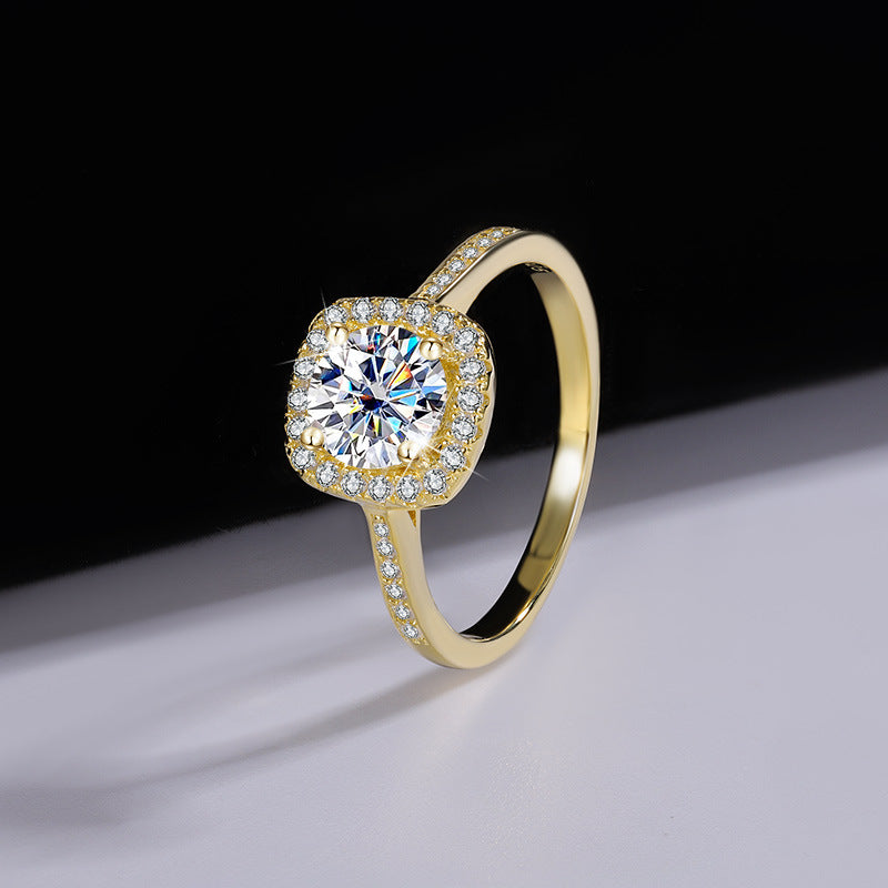 Cross-Border925Genuine Silver D Moissanite Ring for Women, Luxurious Diamond Square Bag, Couple Rings, Proposal and Wedding Diamond Ring