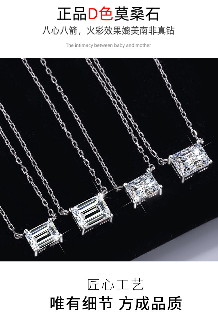 Cross-Border Delivery S925Silver Necklace Moissanite Irregular Diamond Pendant Sugar Cube Cut High-end Collarbone Chain In Stock Wholesale