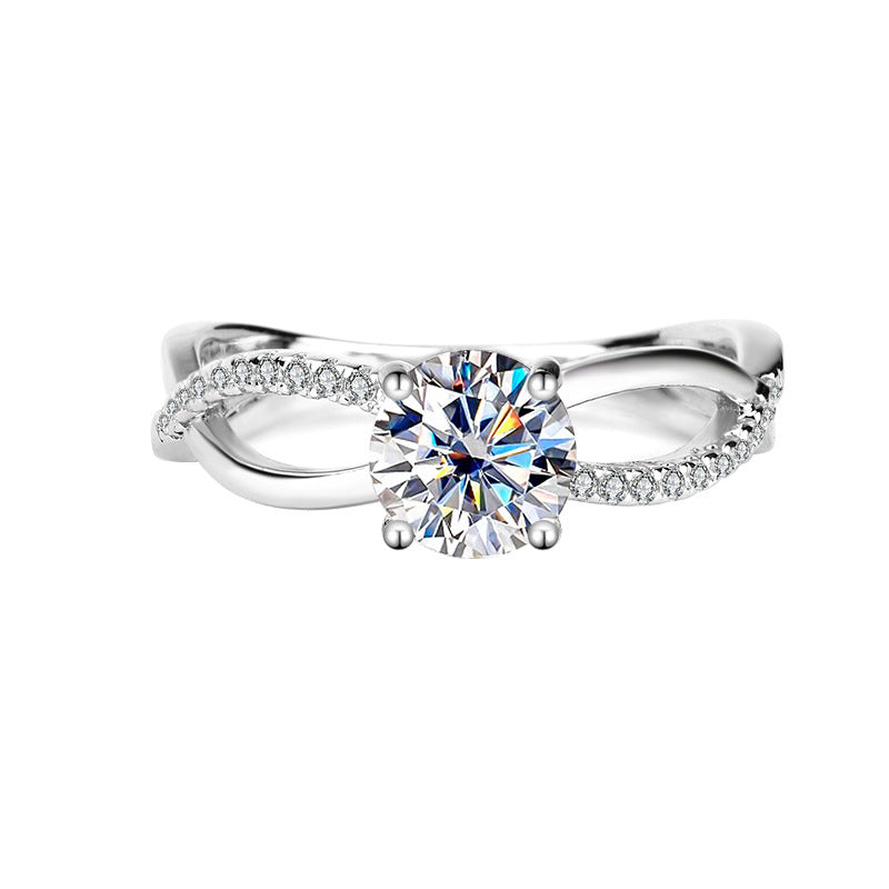 Pure Silver Genuine Moissanite Liu Shi Same Style Women's Diamond Ring1Carat Wedding Real Diamond Proposal Ring for Girlfriend