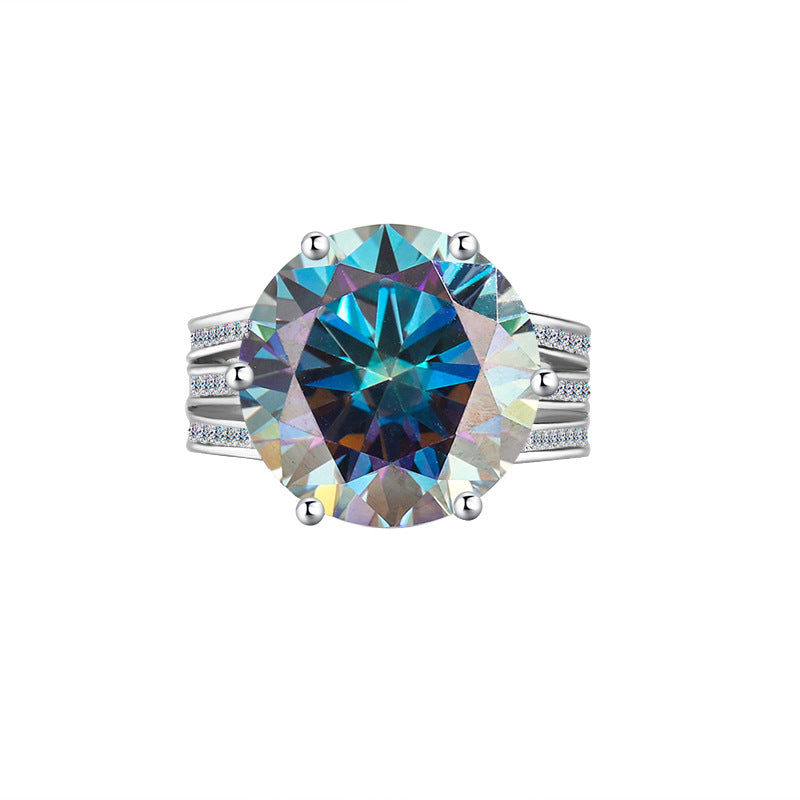 Cross-border European and American Luxury Pigeon Egg S925Silver Crescent Moon Eye Moissanite Ring High-end Ultra Sparkling Women's Ring Wholesale