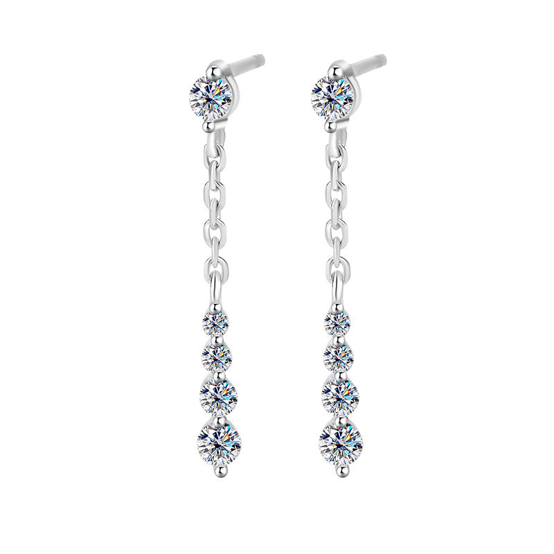 Cross-Border Wholesale S925Sterling Silver Moissanite Tassel Earrings Long Fashion High-end Moissanite Earrings Factory Wholesale