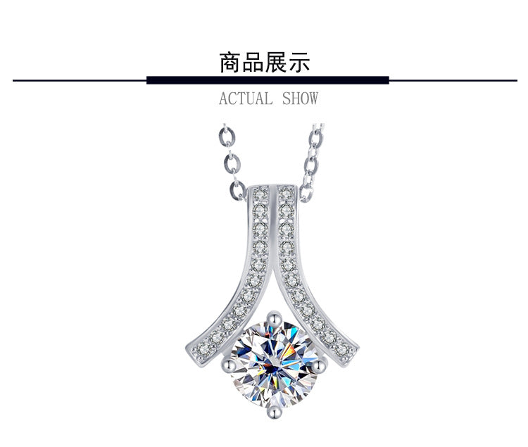 s925Sterling Silver Herringbone Necklace Silver Pendant Moissanite Women's Classic Jewelry Fashion Collarbone In Stock Wholesale