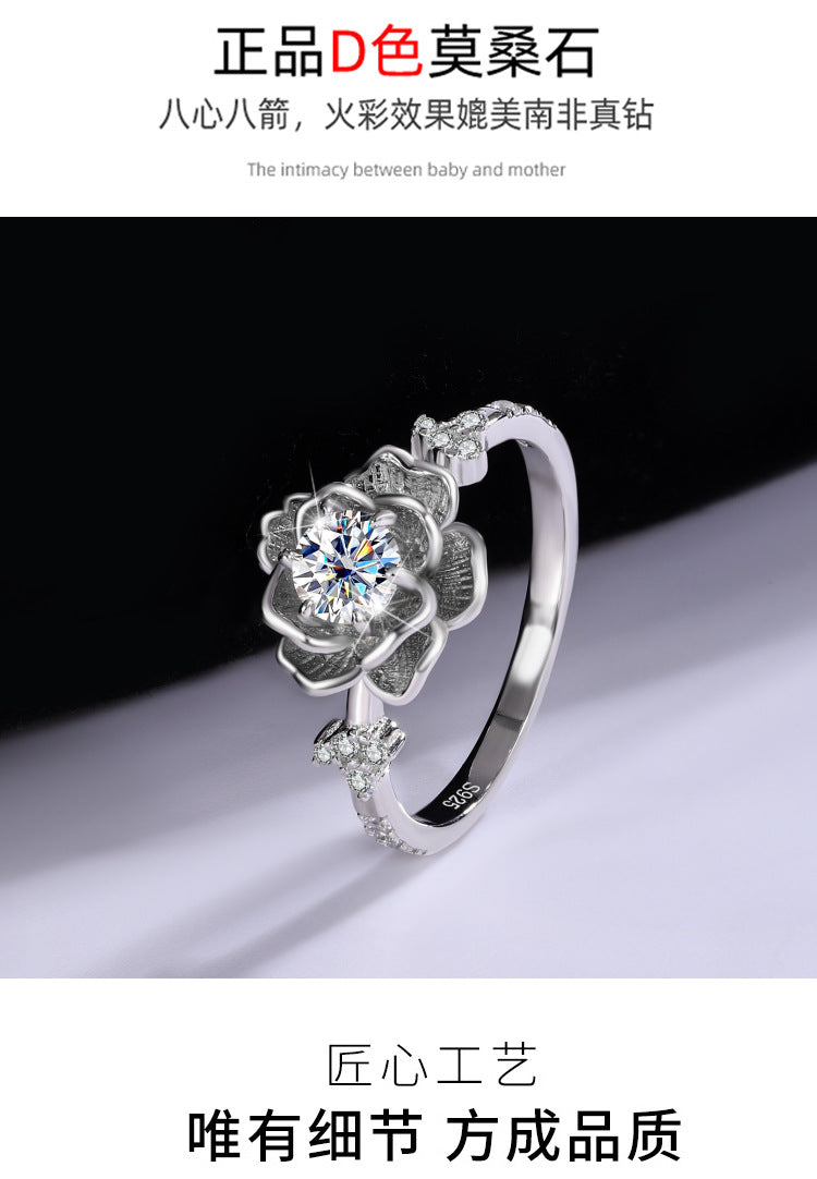 Exclusive for cross-border S925Sterling Silver D Moissanite Water Lily Ring for Women Hot Sale Classic Wedding Live Streaming Wholesale
