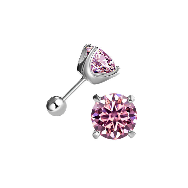 Cross-Border925Silver Moissanite Earrings Four Prong Screw Earrings 50Points1Carat 2Carat Fashion Simple Earrings