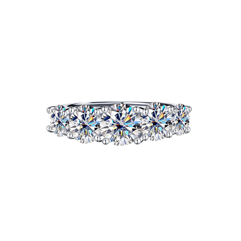 S925Silver D Genuine Moissanite Five-Star Radiance Ring for Women, Simulated Diamond Ring, Platinum-Plated Diamond Ring Wholesale