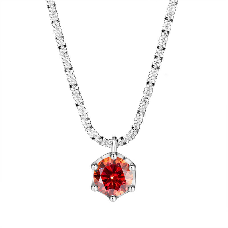 Cross-Border S925Pure Silver Sparkling Cauliflower Chain Moissanite Six-Claw Necklace for Women Niche Light Luxury Fashion Collarbone Chain