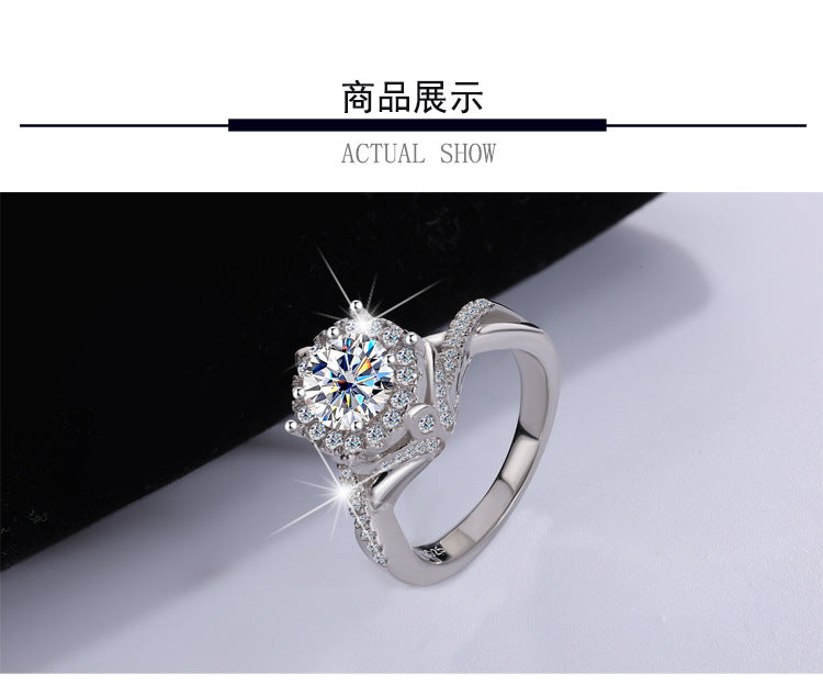 Europe and America Cross Border Hot Sale S925Pure Silver Royal Estate Moissanite Heavy Craft Luxurious Setting Women's Ring High-end Diamond Ring Wholesale