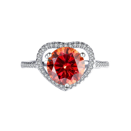 Exclusive for cross-border S925Silver Heart Women's Ring Colorful Moissanite Ring Women's Pure Silver White Gold Diamond Simulated Diamond Wholesale