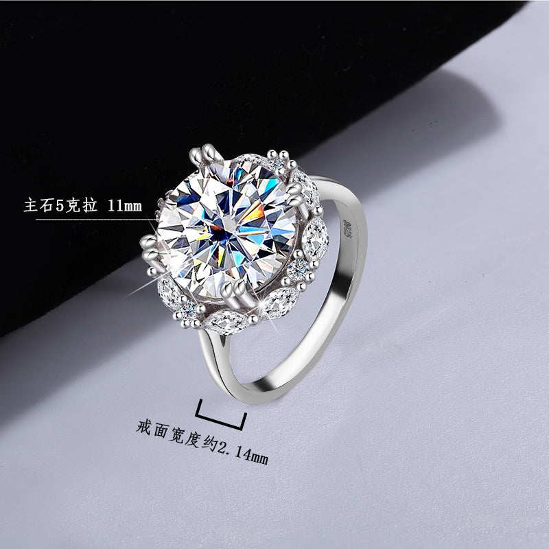Cross-Border925Women's Sterling Silver Ring5Carat Luxury Beloved Moissanite Ultra Sparkling Ring Fashion High-end Factory Wholesale