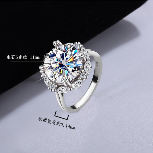 Cross-Border925Women's Sterling Silver Ring5Carat Luxury Beloved Moissanite Ultra Sparkling Ring Fashion High-end Factory Wholesale