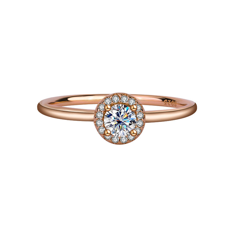 925Sterling Silver D Moissanite Rose Gold Small Round Bag Simple Fashion Classic Wedding Ring Live Source